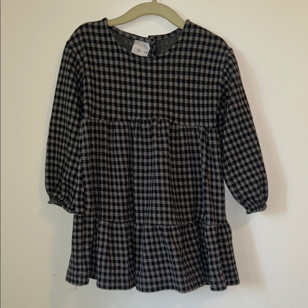 Zara Black and White Babydoll Dress with Cuffed Sleeves
